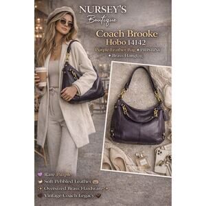 Coach Brooke Hobo 14142 Purple Leather Shoulder Bag Brass Hangtag
